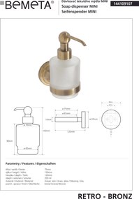 Bemeta Design RETRO bronz: Dávkovač mydla, 200 ml - 144109107