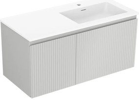 Mexen Rivel, kúpeľňová skrinka 100 cm s pravým umývadlom Otis, 1S, 1D, drážkovaná, sivá matná/biela matná - 91A23-10047-3-BBFF62-W18P01