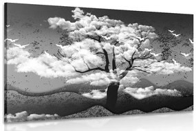 Obraz čiernobiely strom zaliaty oblakmi Varianta: 120x80
