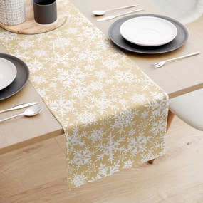 Goldea vianočný behúň na stôl 100% bavlna - snehové vločky na zlatom 35x140 cm