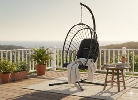 CH ERIS ČIERNA SKLADACIA ZÁVESNÁ STOLIČKA, VANKÚŠ – ČIERNY, RÁM – ČIERNY