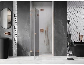 Mexen Lunar L, výklopné sprchové dvere ľavé 85 cm, 8mm číre sklo, medený matný profil, 834L-085-000-65-00-L