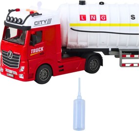 LEAN Toys Nákladné auto cisterna – čerpanie vody, svetlá, zvuky, bielo-červené