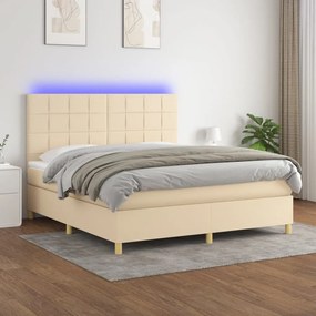 Posteľ boxsping s matracom a LED krémová 180x200 cm látka 3135458