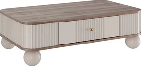 Kávový stolík Vesper 103x60 cm so zásuvkou - kasmír / orech / zlaté úchyty / guľové nohy