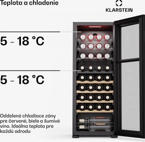 Klarstein Bovella 36 Duo+ chladnička na víno, 2 v 1, 36 fliaš, 2 zóny, 7 políc, Dotykové ovládanie