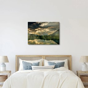 Obraz jazera s presvitajúcim slnkom (70x50 cm)