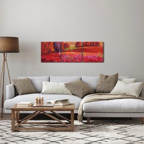 Obraz červenej krajiny (s hodinami) (90x30 cm)