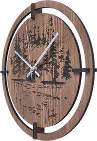 Drevené nástenné hodiny – originálny motív ihličnatého lesa| RENT: HDF - Javor 30 cm 4803-115421 HDF0701-ruky-silver