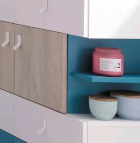 Komoda Planet, dub/biela/modrá