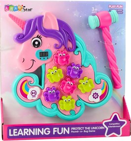 LEAN Toys Arkádová hra Whac A Mole Unicorn Farebné svetlá Zvuky