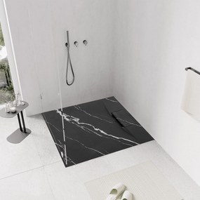 Štvorcová sprchová vanička z SMC kompozitu REA BAZALT CARRARA 90x90 cm, čierny mramor