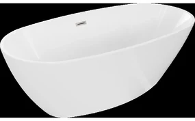 Mexen Eris voľne stojaca vaňa 155 x 80 cm, biela, prepad nikel brúsený - 53441558000-97