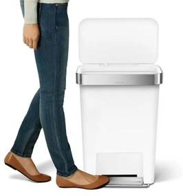 Obdĺžnikový pedálový kôš 45 l biely plast/nerez, biela