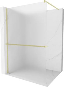 Mexen Kioto+, sprchová zástena Walk-In s poličkou a vešiakom 100 x 200 cm, 8mm sklo námraza, zlatý matný profil, 800-100-121-55-30
