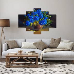 Obraz modrých kvetov vo váze (150x105 cm)