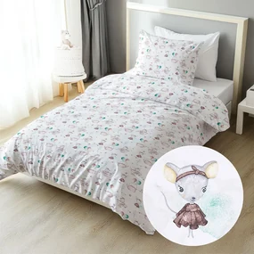 Biante Detské bavlnené posteľné obliečky Sandra SA-372 Myšky a konvičky na bielom Jednolôžko 140x200 a 70x90 cm