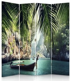 Ozdobný paraván Palmy Tropické moře - 145x170 cm, štvordielny, klasický paraván