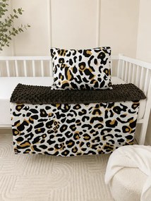 Set do kočíka Leopard / minky hnedá – deka a vankúšik