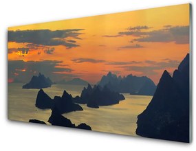 Skleneny obraz More skaly hory príroda 120x60 cm