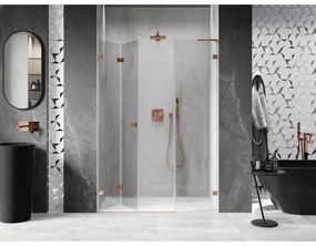 Mexen Lunar-F, L skladacie ľavé sprchové dvere 145 cm, 8mm číre sklo, medený matný profil, 836SL-145-050-65-00-L