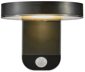 NORDLUX Solárne nástenné LED svietidlo so senzorom RICA ROUND, 4,5 W, teplá biela, okrúhle, čierne