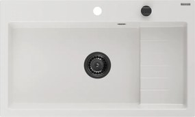 Mexen Omar, 1-komorový granitový drez 800x480x210 mm, biela, grafitový sifón, 6520801005-20-B