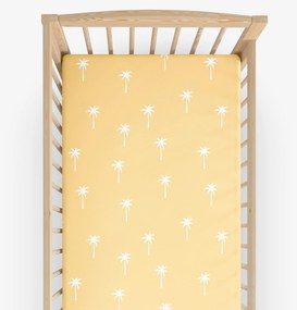 Goldea bavlnená napínacia plachta do detské postieľky - palmy na žltej 70 x 140 cm