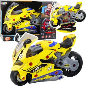 LEAN Toys Rozoberateľný motocykel 2v1 DIY dielňa svetlá zvuky dym žltý 43 cm
