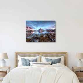 Sklenený obraz - Východ slnka nad Reine (70x50 cm)