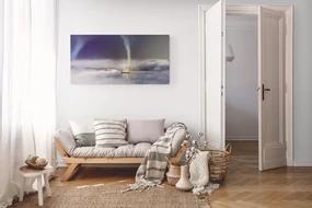 Obraz polárna žiara nad zamrznutým jazerom
