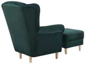 Kondela Kreslo, ušiak s taburetom, smaragdová látka, ASTRID