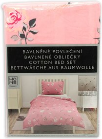 Home Elements Bavlnené obliečky na jednolôžko, obojstranné, Kvetiny ružové a svetlo šedé