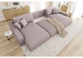 Svetloružová menčestrová rozkladacia/s úložným priestorom rohová pohovka Sara – Ropez