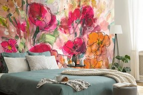 Samolepiaca tapeta  maľované kvetinové zátišie - 150x100