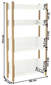 Tempo Kondela 4-poličkový regál, prírodný bambus/biela, BALTIKA TYP 3