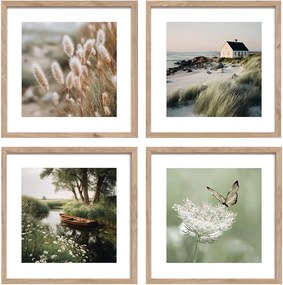 Tlačené obrazy v súprave 4 ks s rámom 30x30 cm Subtle Nature – Styler