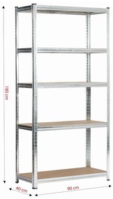 Kovový regál REGMET 90x40x180 cm stříbrný
