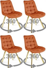 Stolička SORIA 360 – medený zamat / zlaté nohy × 4