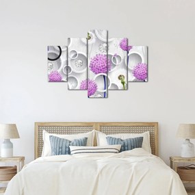 Obraz 3D abstrakcie s kruhmi a kvetinami (150x105 cm)