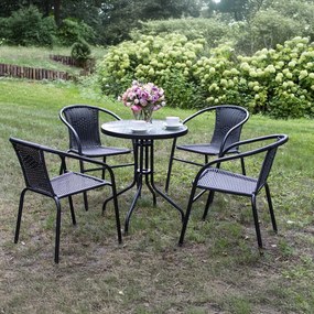 JU Stôl s priemerom 60 cm so sklenenou doskou – čierny podstavec BISTRO