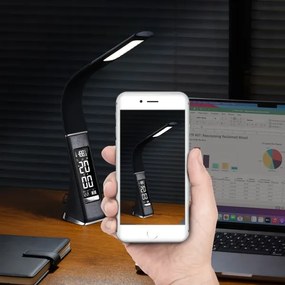 Immax 08947L -LED Stmievateľná stolná lampa s displejom LEATHER LED/7W/230V čierna