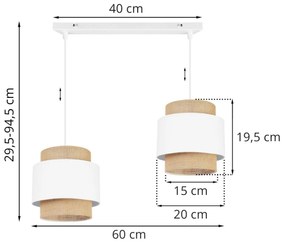 Závesné svietidlo BOHO, 2x jutové/biele textilné tienidlo