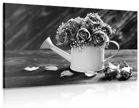 Obraz ruže v krhličke v čiernobielom prevedení - 120x80