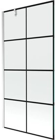 Mexen Next, vaňová zástena 1-krídlová 90 x 150 cm, fixné krídlo, 6 mm číre sklo s čiernym vzorom, chrómový profil, 895-090-000-00-77-01