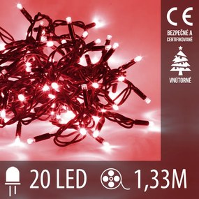 Vianočná led svetelná reťaz vnútorná - 20led - 1,33m červená