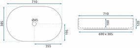 Rea Nadia, umývadlo na dosku 710x385x120 mm, biela lesklá, REA-U5801