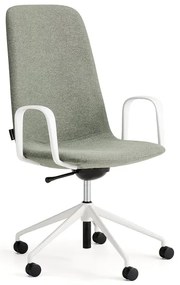 Stolička LANGLEY, stredný sedák, s kolieskami a podrúčkami, biela/zelenošedá