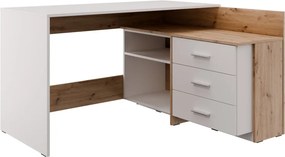 Rohový písací stôl Alex, dub artisan/biely