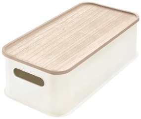 Biely úložný box s vekom z dreva paulownia iDesign Eco Handled, 21,3 x 43 cm